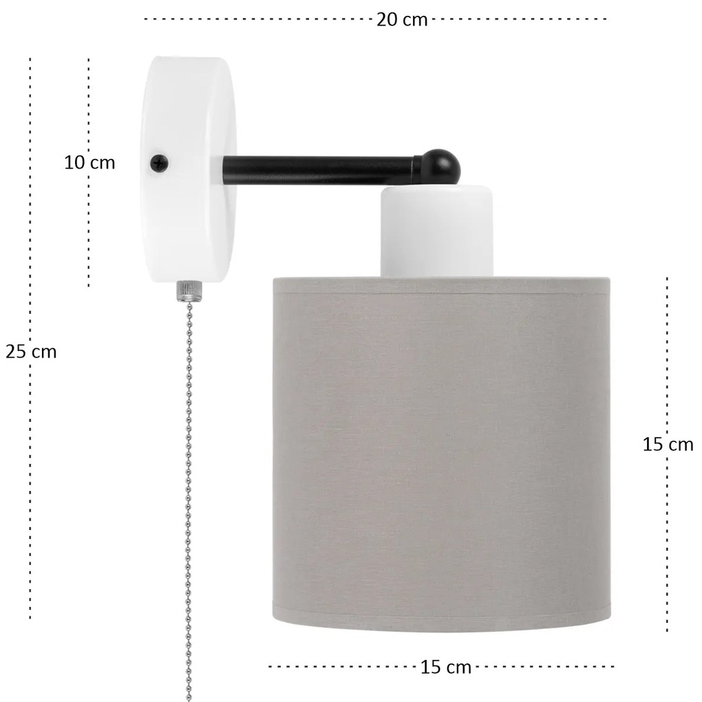 Biały kinkiet LED z włącznikiem z szarym abażurem SHWD-C-1010WE-GR jed