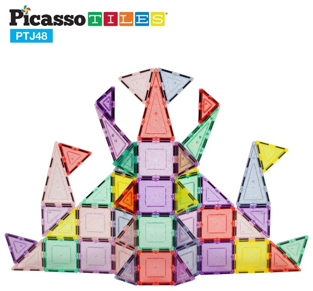 PicassoTiles zestaw 48 elementów Blokimagnetyczne, brokatowe