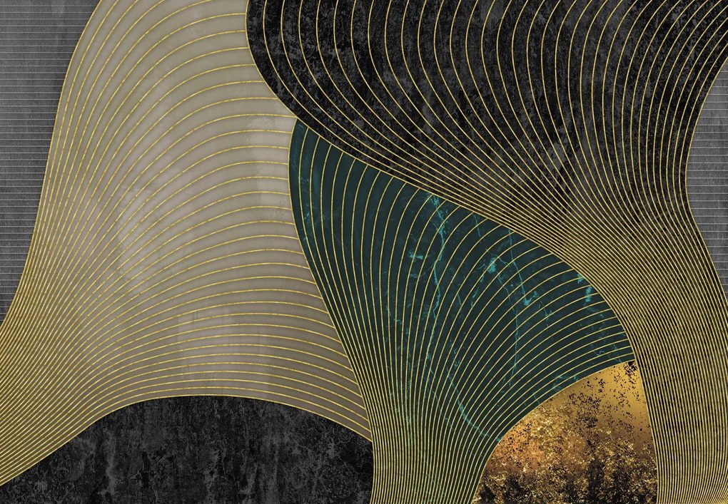 Fototapeta - Wachlarze ze złotymi liniami (196x136 cm)