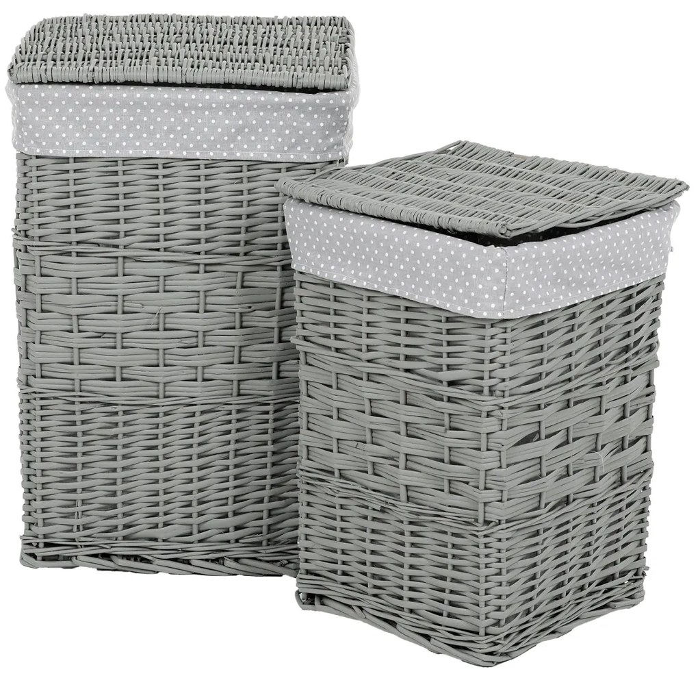 Zestaw wiklinowych koszy na bieliznę Szara kropka, 2 szt., 2 rozmiary, 40 x 60 x 40 cm