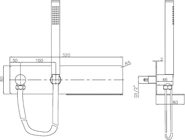 Kolanko ścienne  CZT050-1 z uchwytem na słuchawkę prysznicową