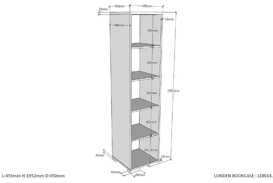 Ciemnoszary regał dziecięcy 46x195 cm London – Vipack