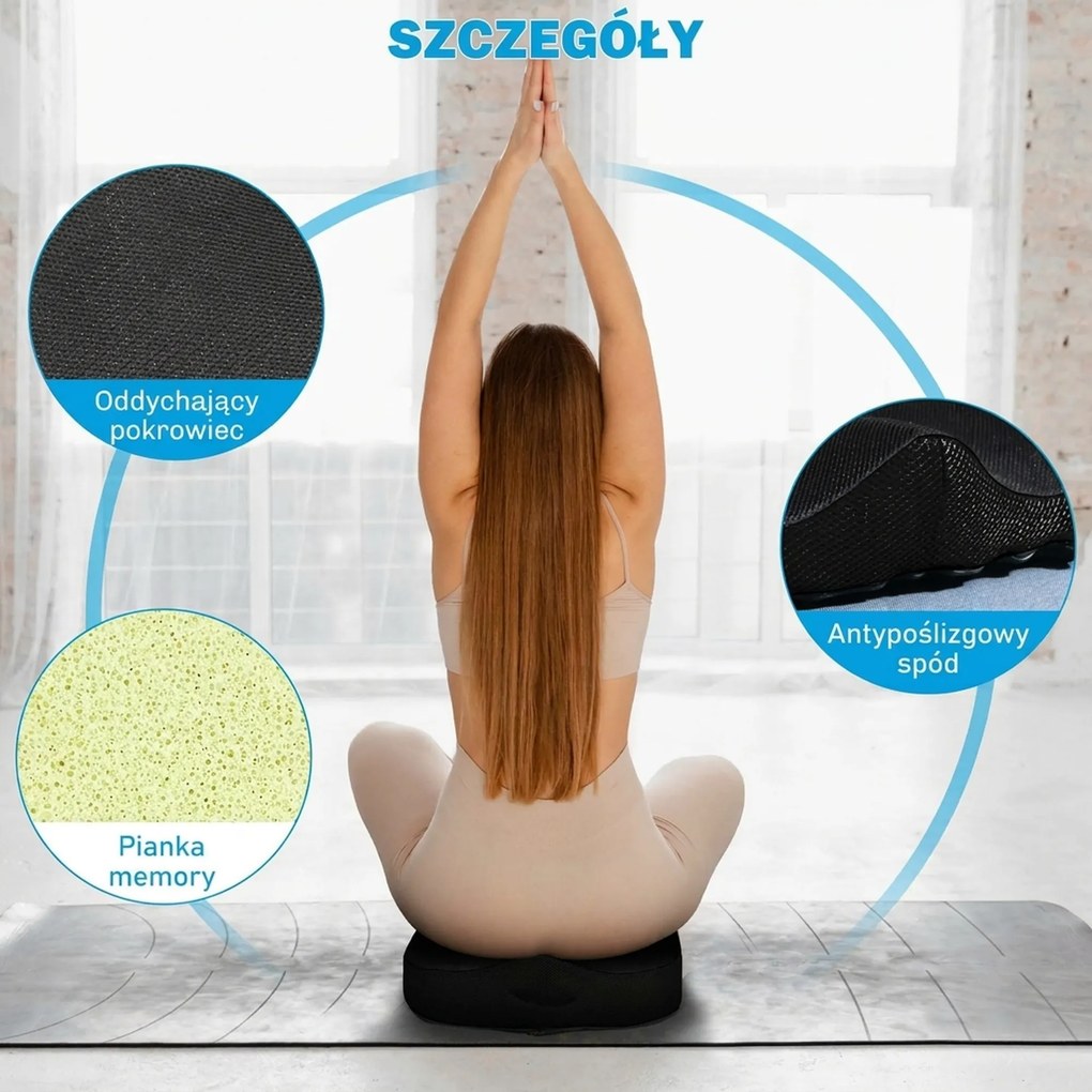 HOMCOM Poduszka siedziskowa, ergonomiczna, z oddychającym pokrowcem, antypoślizgowa, 44x39x13 cm, Czarna