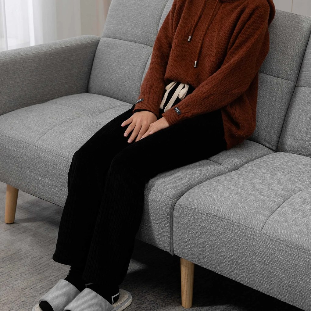 HOMCOM 2 w 1 sofa rozkładana 205 x 88 cm z funkcją łóżka, kanapa z poduszką, wygląd lnu, szary | Aosom PL