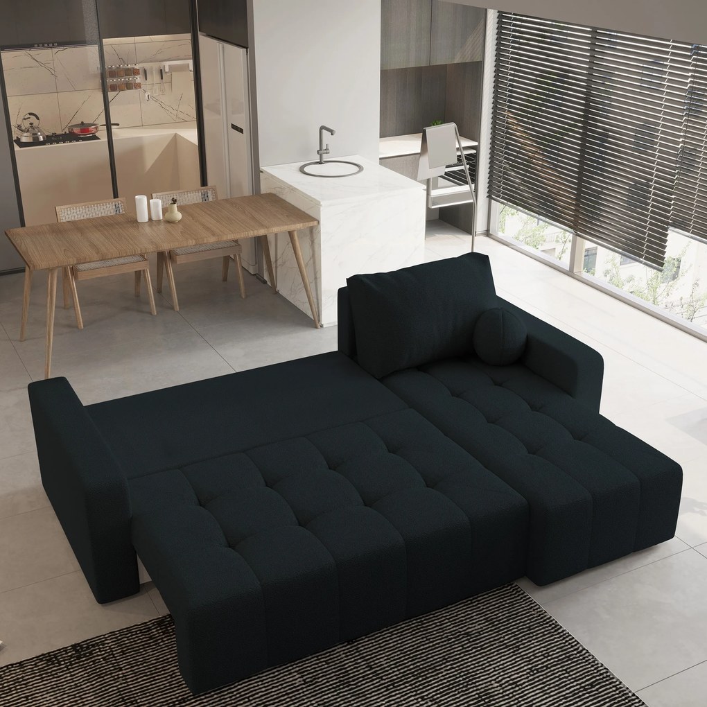 Masseno Narożnik VOLIRA z funkcją spania i pojemnikiem na pościel Narozniki L, Rozkładana sofa - Czarny, QUELLE 100