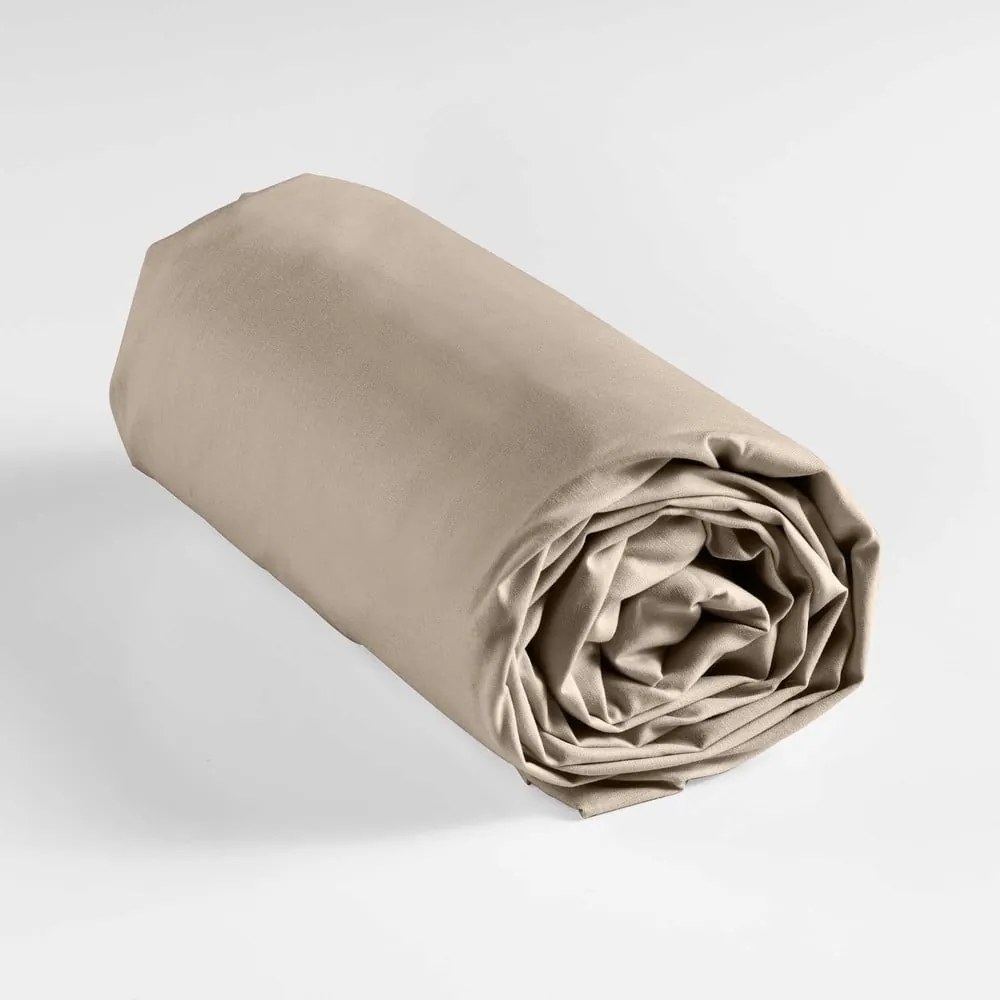 Beżowe bawełniane prześcieradło z gumką 90x190 cm Lina – douceur d'intérieur