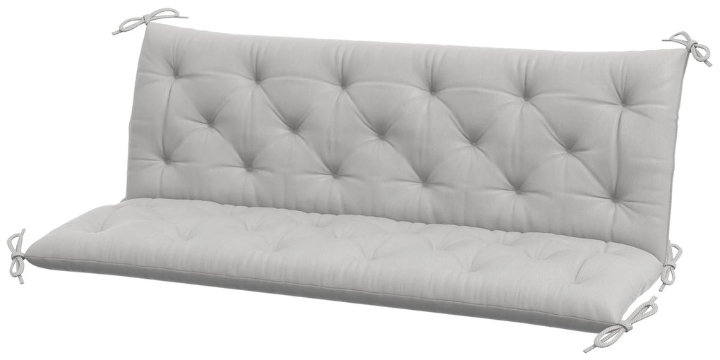 Outsunny Poduszka na Ławkę 3-Osobową 150x98x8 cm z Taśmami, Poduszka na Meble Ogrodowe i Huśtawkę Hollywoodzką, Jasnoszary