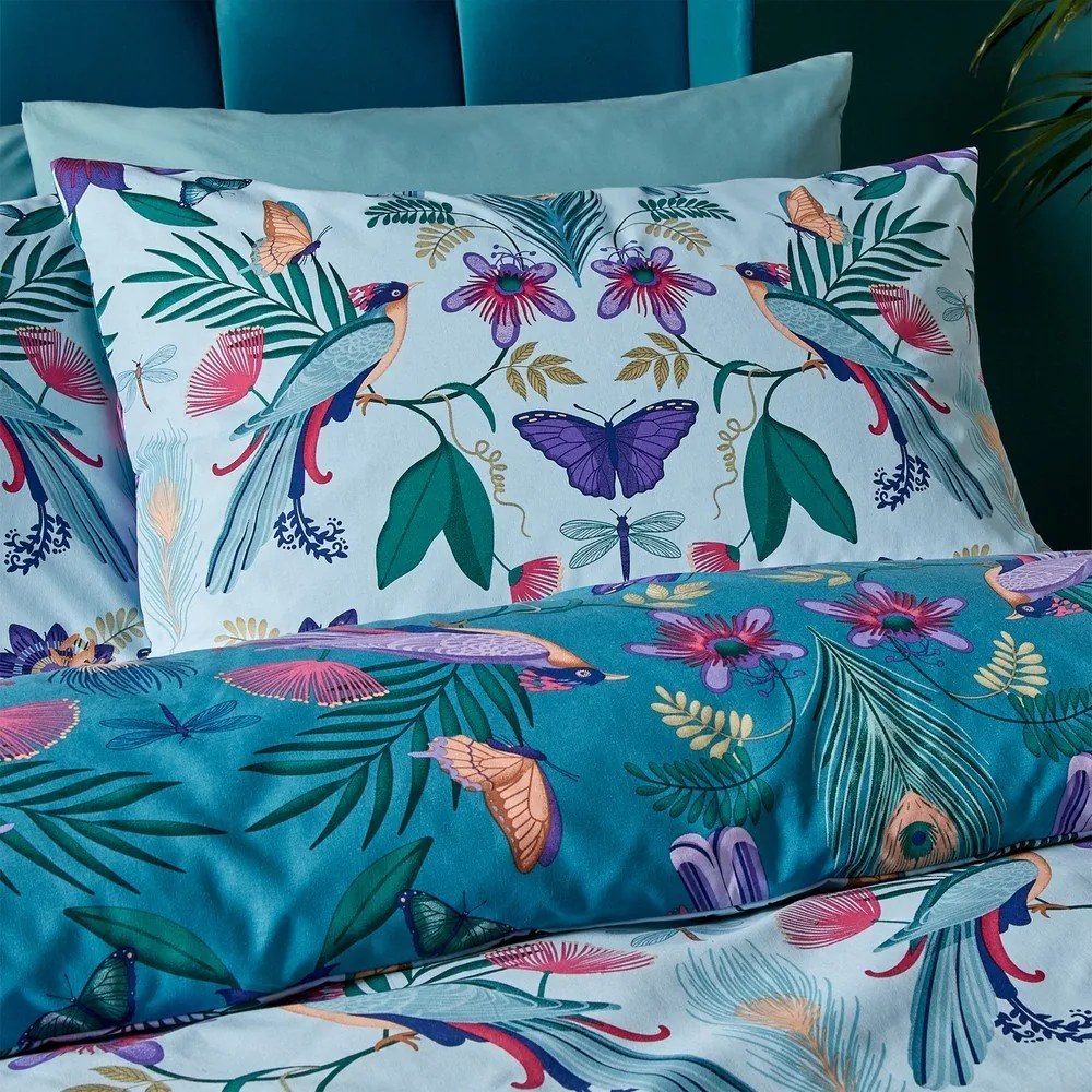 Niebieska pościel dwuosobowa 230x220 cm Mya Tropical Floral – Catherine Lansfield