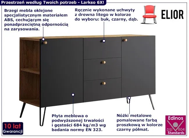 Nowoczesna lewostronna komoda dąb craft + czarny - Zorina 6X