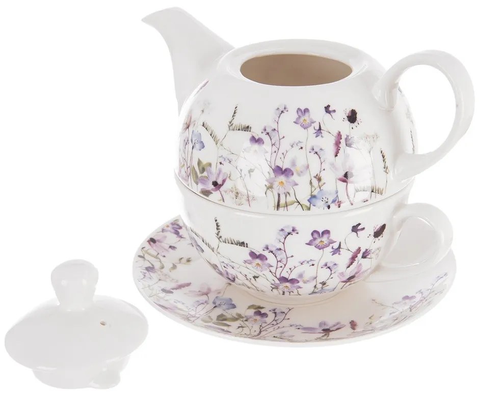 Biało-fioletowy porcelanowy serwis do herbaty Louka – Orion