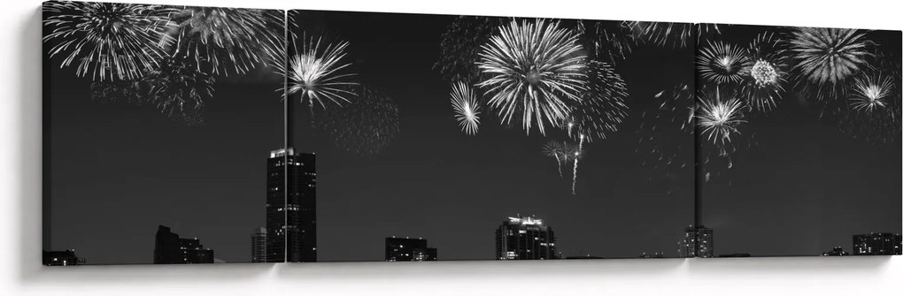 Obraz - Fajerwerki w Miami, czarno - białe (170x50 cm)