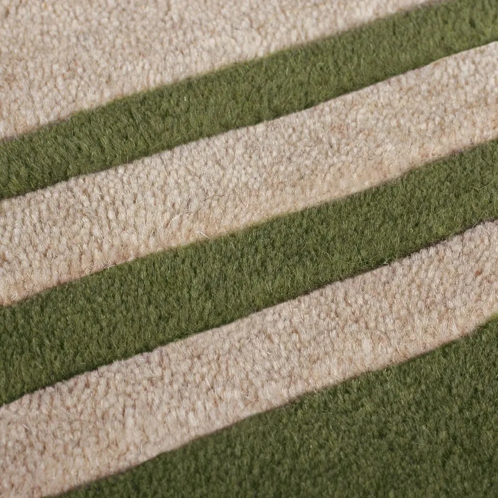Zielono-naturalny wełniany chodnik tkany ręcznie 80x230 cm Lois Scallop – Flair Rugs