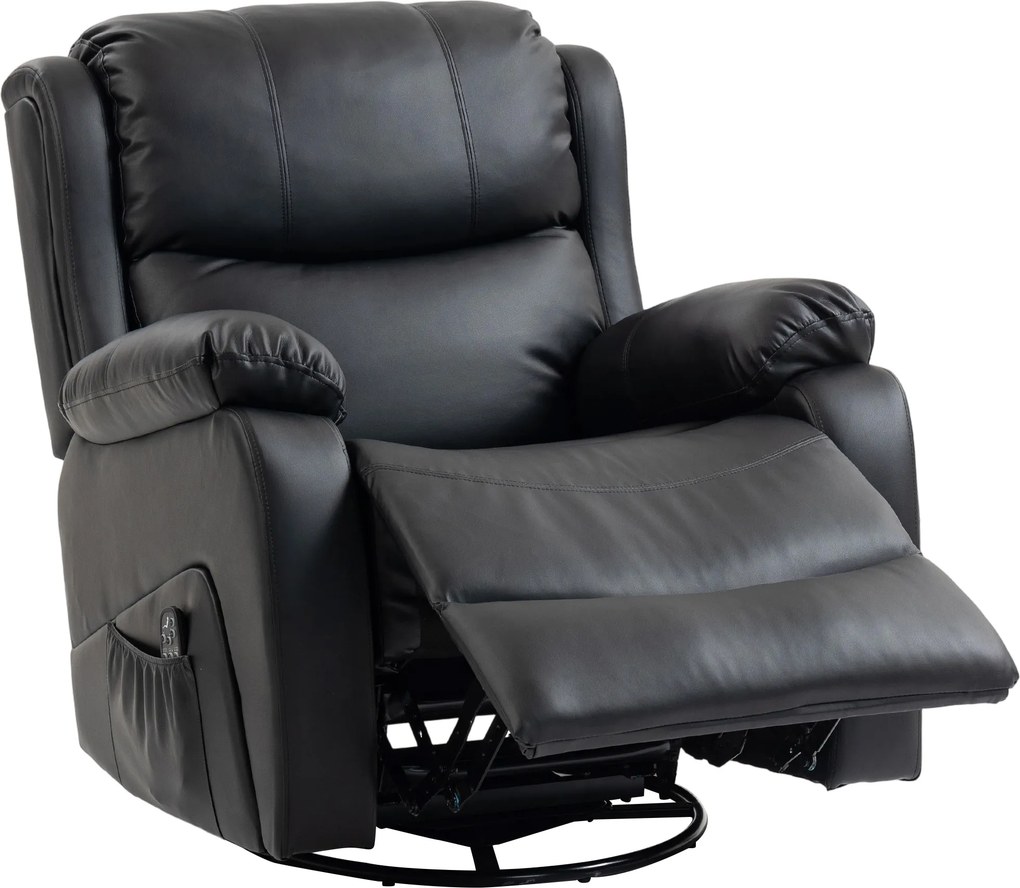 HOMCOM Fotel masujący, funkcja ogrzewania i leżenia, ekoskóra, do 150 kg, 97x92x104cm, Czarny | Aosom PL