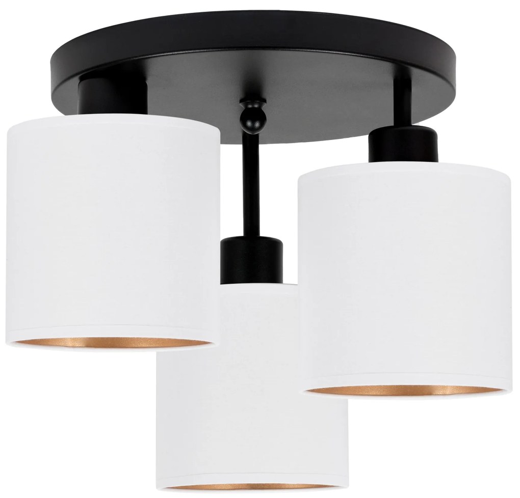 Lampa sufitowa czarna trzypunktowa z białymi abażurami C-3030SC-WEWEWE