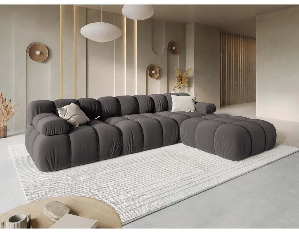 Ciemnoszara aksamitna sofa 282 cm Bellis – Micadoni Home