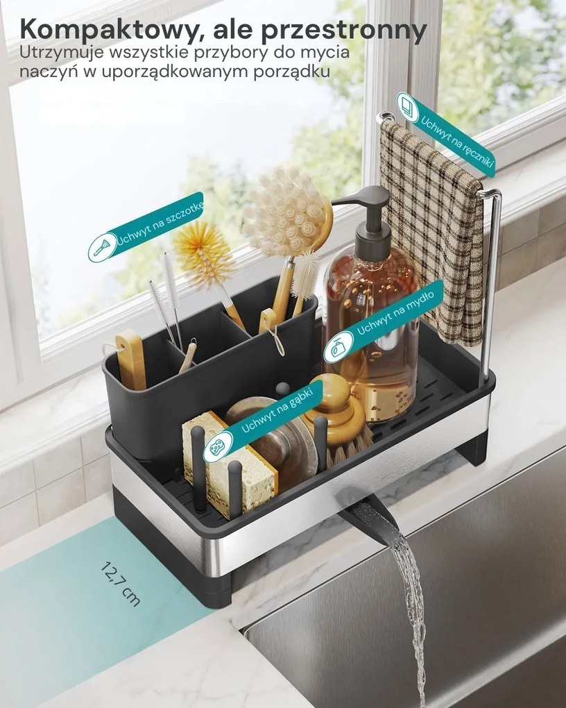 Organizer na zlew SINK z ociekaczem, srebrny/czarny SongmicsHome