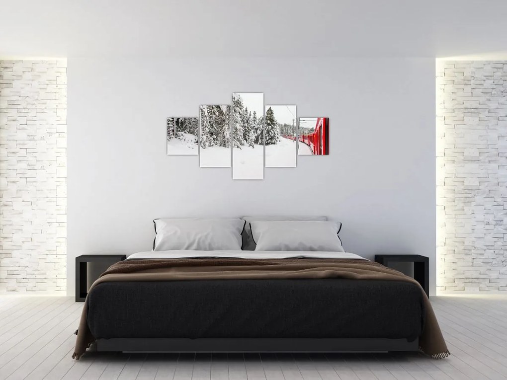 Obraz - Pociąg w zaśnieżonym krajobrazie (125x70 cm)