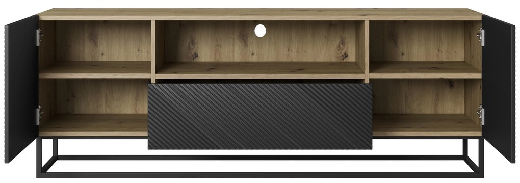 Szafka RTV Asha 167 cm z szufladą i metalowym stelażem - artisan / czarny mat