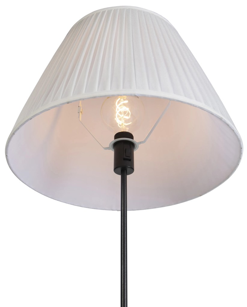 Lampa stojąca czarna z plisowanym abażurem kremowym 45 cm regulowana - ParteWiejski/ Rustykalny / Vintage Oswietlenie wewnetrzne