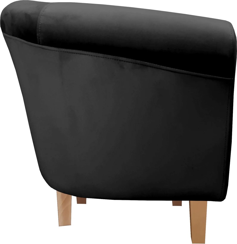 Fotel Milo tkanina Welur wygodny fotel tapicerowany do salonu i sypialni : Kolor nogi - Drewno, Kolor tkaniny - VELVET - MG19, Wysokość nogi - 15 cm