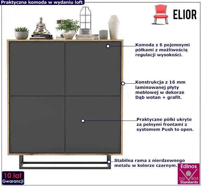Czterodrzwiowa komoda dąb wotan + grafit W0-S59