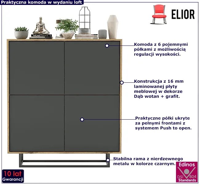 Komoda czterodrzwiowa dąb wotan + grafit - Foxton 4X