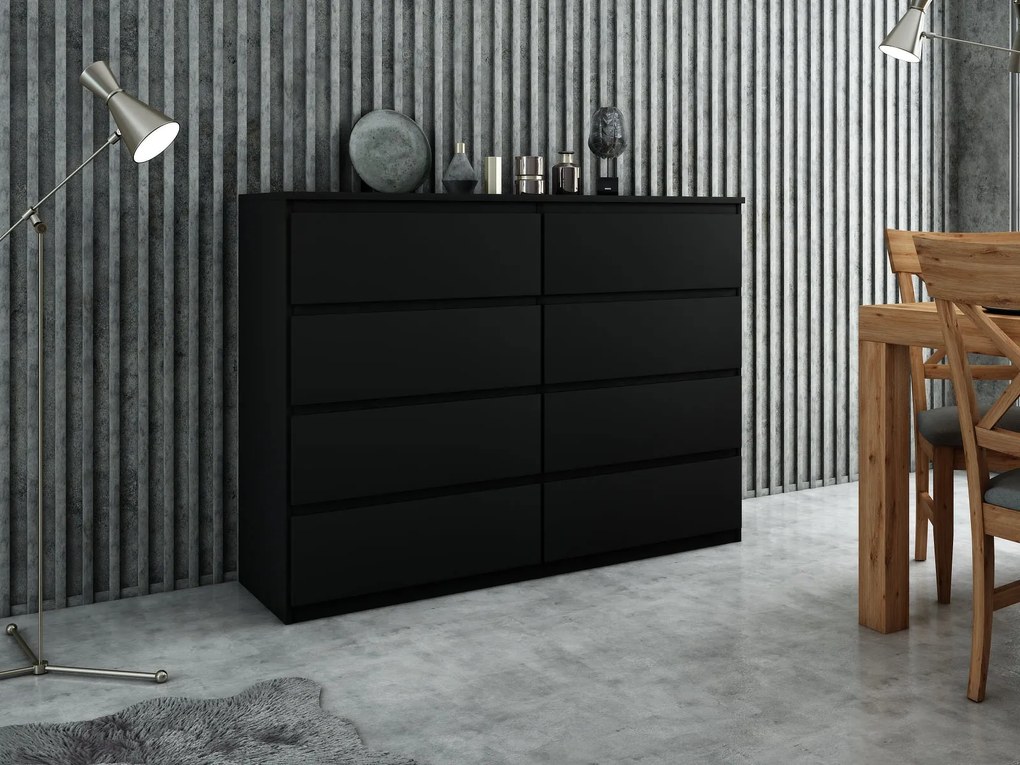 Komoda NUDO - Czarny / Front Czarny / Mat / 120 cm / 8 szuflad