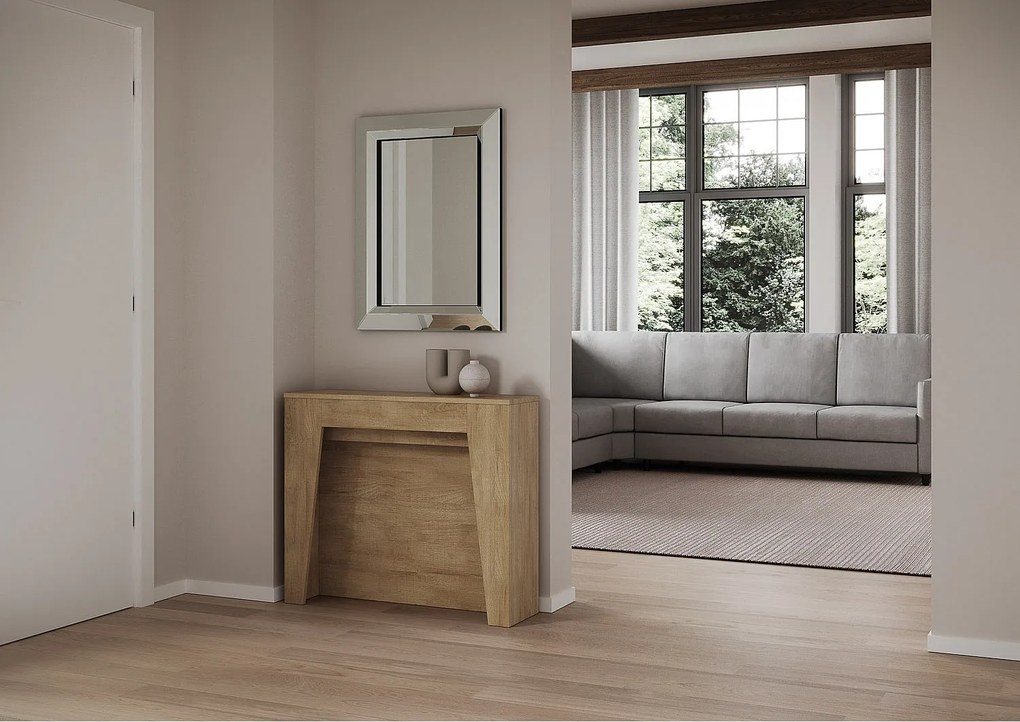 Konsola rozkładana 90x25/211 cm Anea Dąb naturalny wewnętrzne przedłużenia