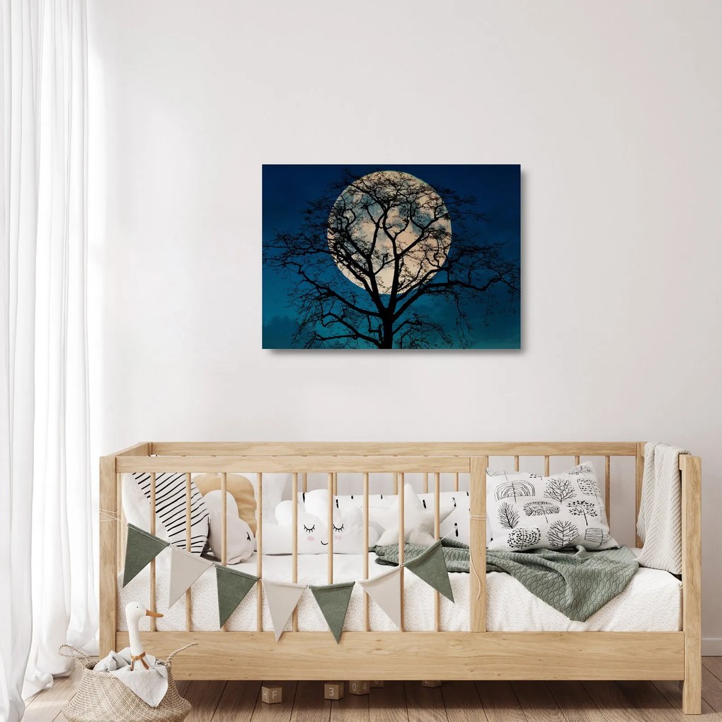 Obraz na szkle drzewa z pełnią księżyca (70x50 cm)