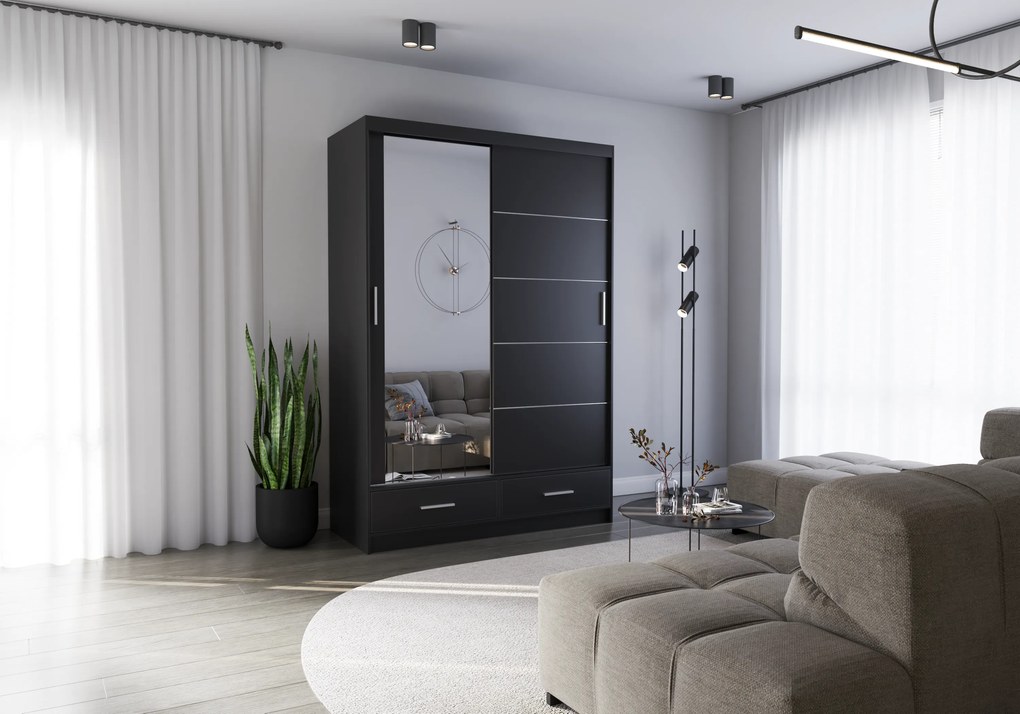 Szafa przesuwna FLORENCE z lustrem 150 cm czarny