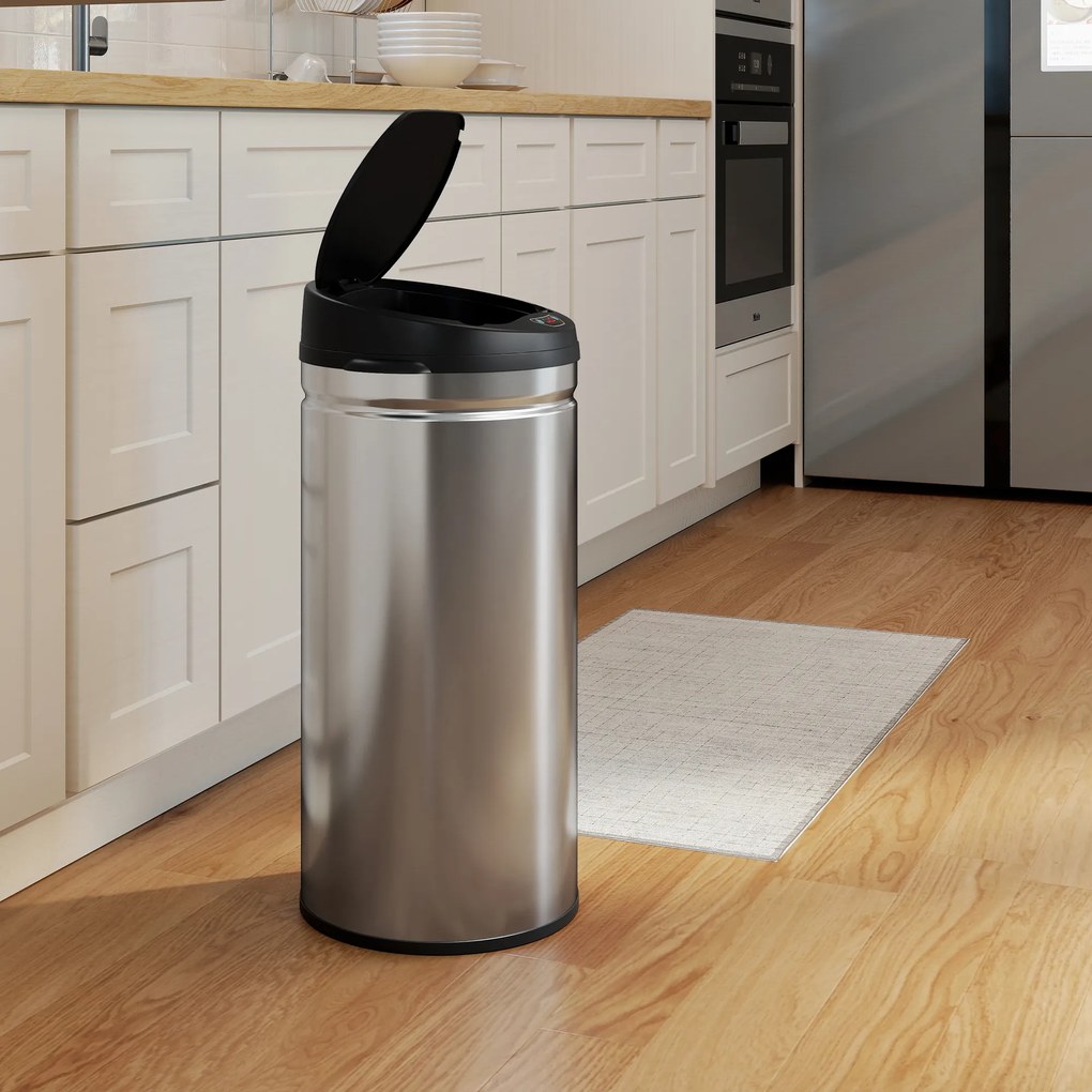 HOMCOM 42 L Kosz na śmieci z sensorem i funkcją Soft-Close, bezdotykowy kosz ze stali nierdzewnej do higienicznej kuchni