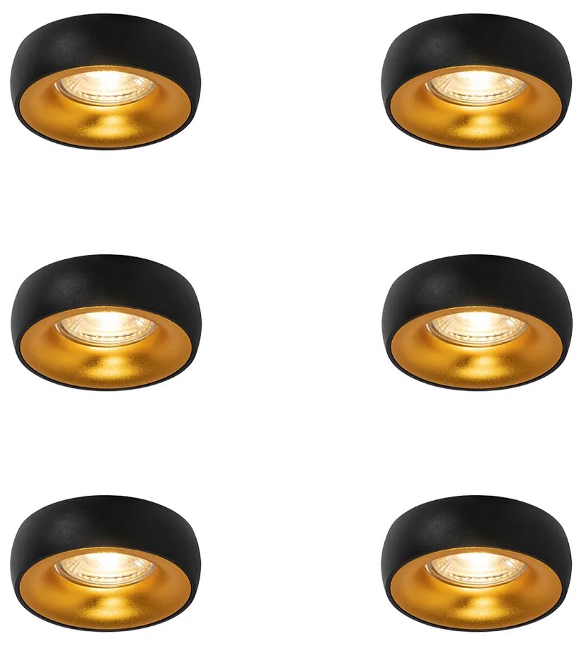 Zestaw 6 designerskich reflektorów wpuszczanych czarnych ze złotym wnętrzem - Mooning