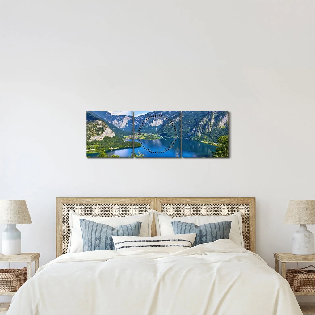 Obraz - Hallstätter See, Hallstatt, Austria (z zegarem) (90x30 cm)