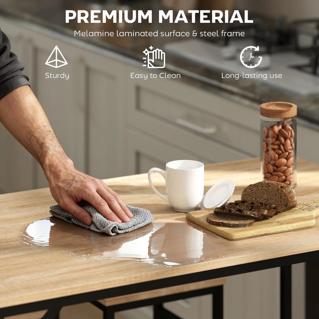 HOMCOM Zestaw stołowy barowy z 4 taboretami 5-elementowy zestaw stołowy stalowy dąb