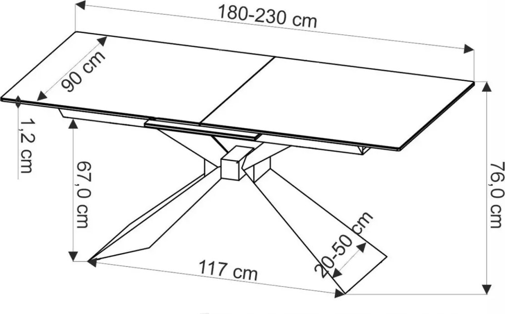Prostokątny stół Sorrento rozkładany 180-230 cm, blat ceramiczny z niebieskiego marmuru, nogi czarne metalowe