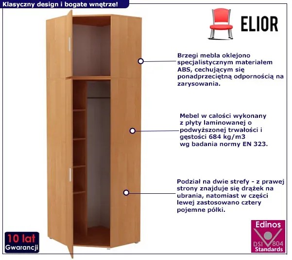 Klasyczna Szafa Narożna Z Nadstawką Olcha M1-L36