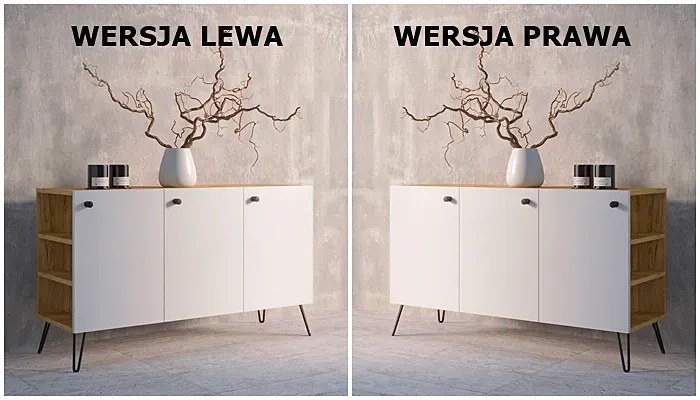Lewostronna komoda z drzwiczkami dąb craft + biały - Zorina 7X