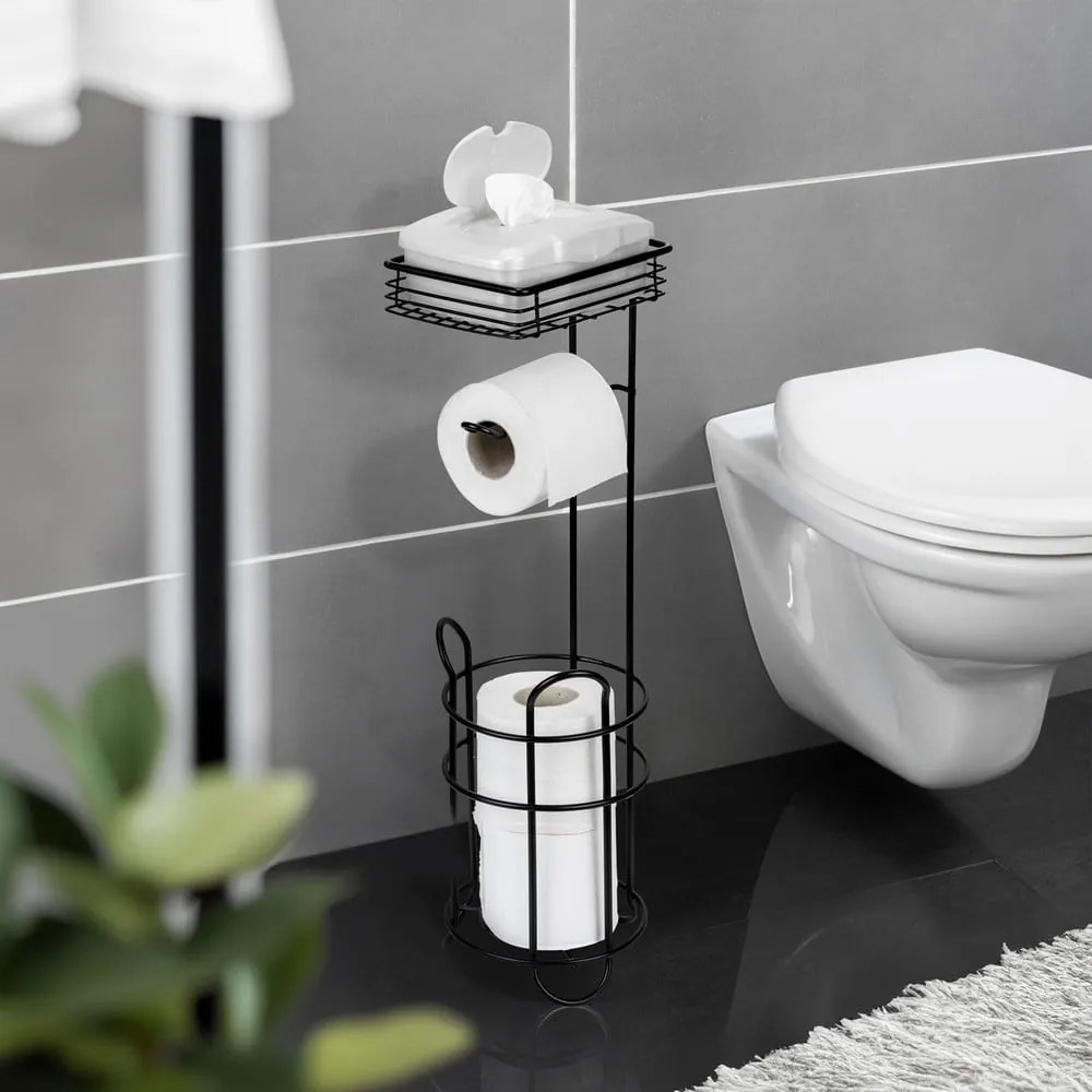 Czarny stalowy stojak na papier toaletowy – Wenko