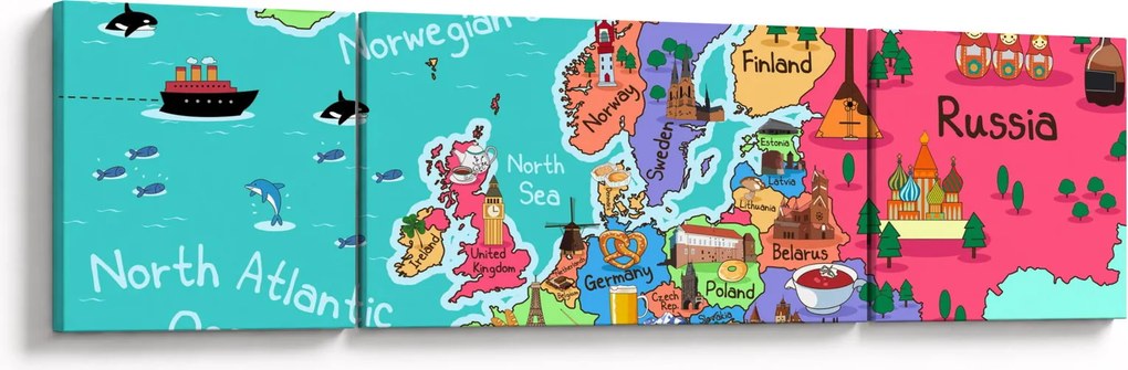 Obraz - Dziecięca mapa Europy (170x50 cm)