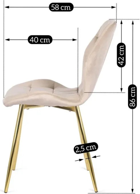 Krzesło Tapicerowane do Jadalni LUCKY Kremowe Welurowe Nowoczesne Glamour