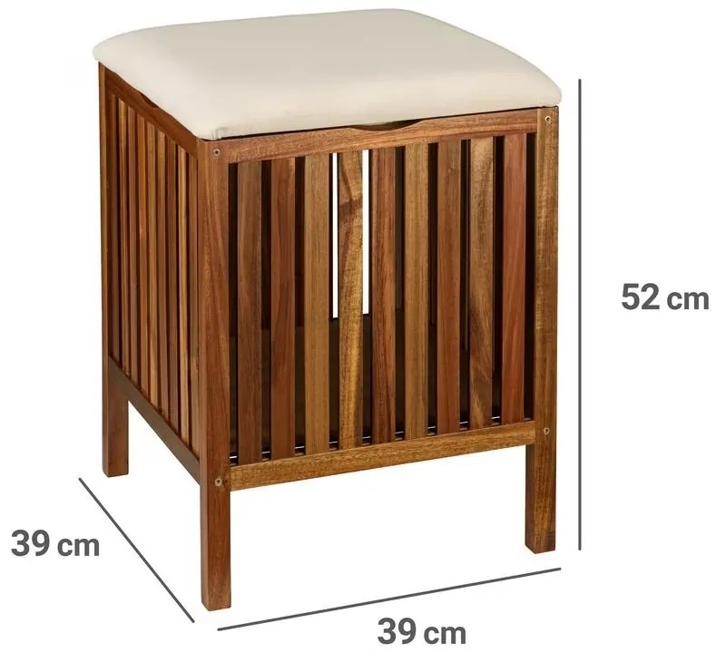Drewniane siedzisko łazienkowe z koszem FONDI, wys. 52 cm