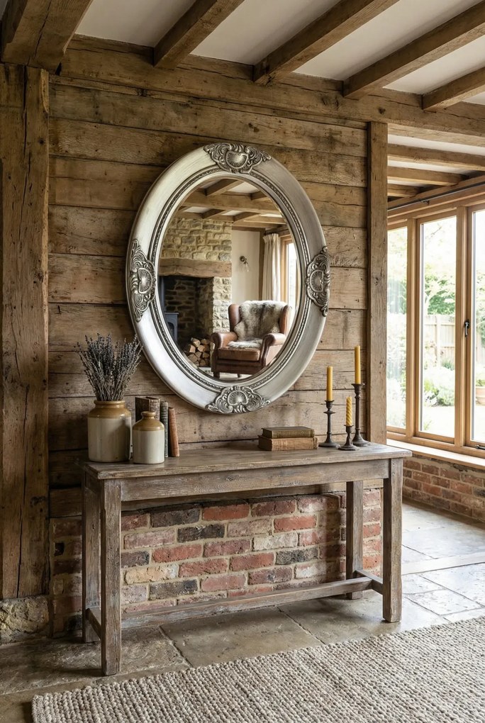 Srebrne Owalne Lustro W Rustykalnym Stylu D9-E39