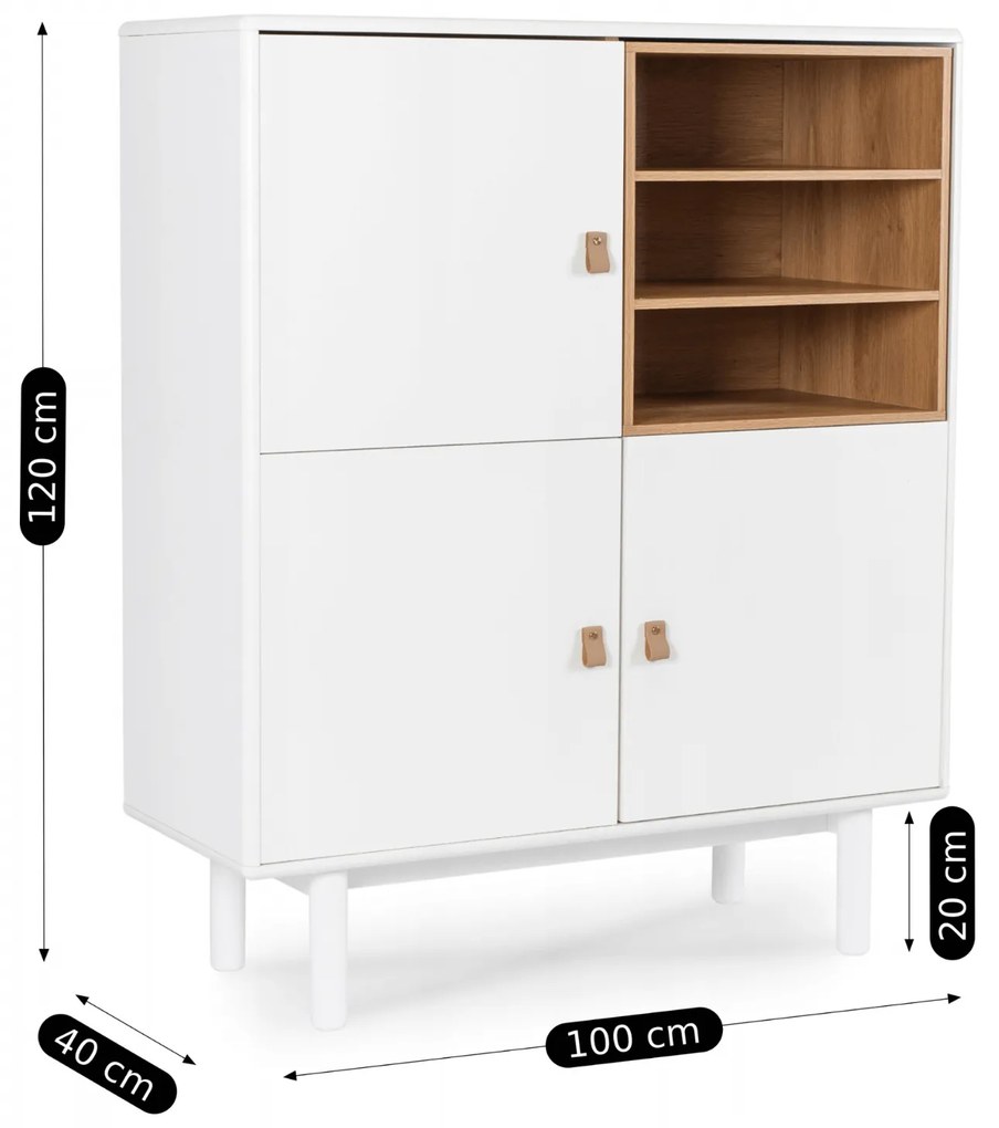 Komoda Trzydrzwiowa VEDDE 100 cm Biała Skandynawska
