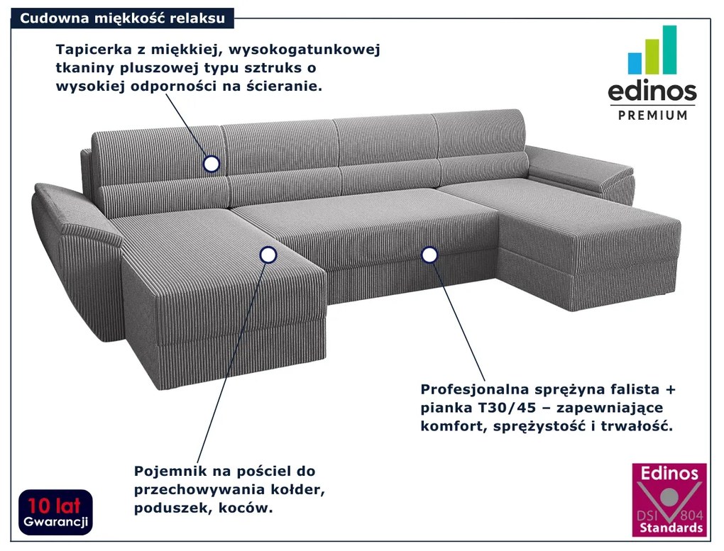 Szary rozkładany narożnik w kształcie U G5-D58