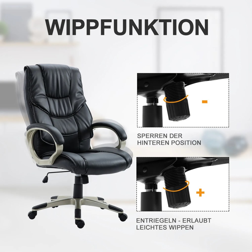 HOMCOM ergonomiczny fotel biurowy obrotowy wygodny czarny fotel do pracy przy biurku | Aosom PL