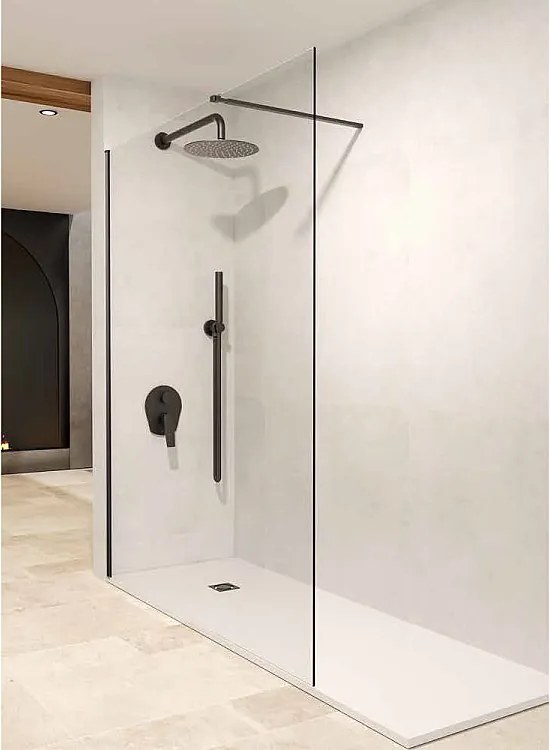 Stały panel prysznicowy Walk In | Szkło hartowane 6 mm, antykamień, przezroczyste | Wysokość 195 cm | Negro Mate 120cm