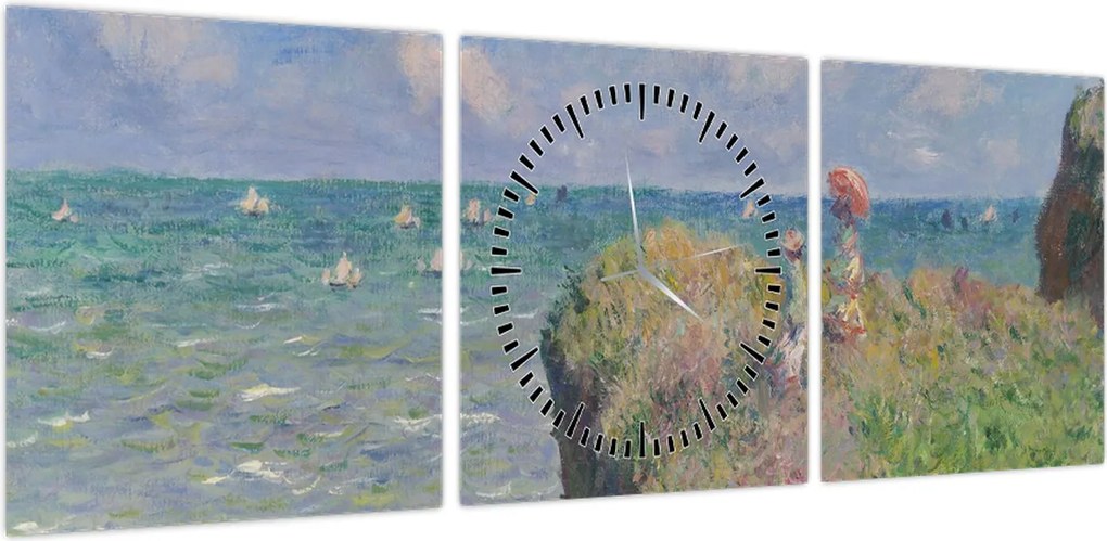Obraz - Claude Monet, Cliff Walk at Pourville, reprodukcje (z zegarem) (90x30 cm)