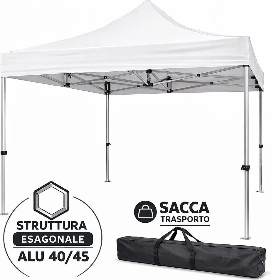 Profesjonalna składana aluminiowa altana o konstrukcji sześciokątnej Market-Pro 3X3, biała, wodoodporna