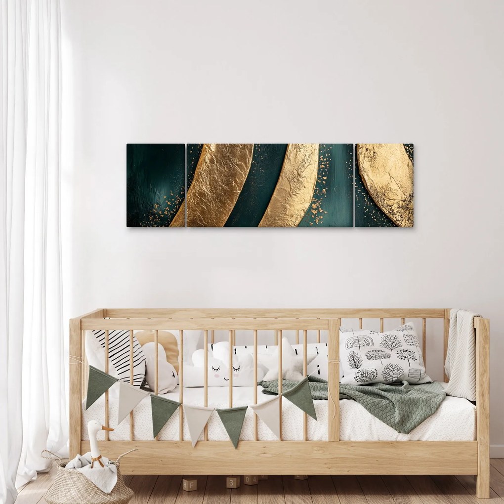 Obraz - Zielona abstrakcja ze złotem I. (170x50 cm)
