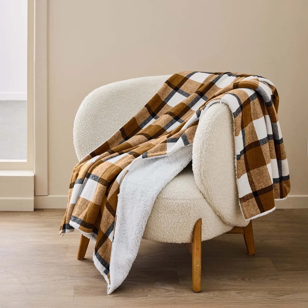 Brązowy koc z materiału sherpa 125x150 cm Ecossais – douceur d'intérieur